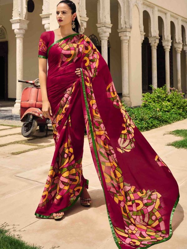 Magenta Casual Wear Printed Georgette Saree