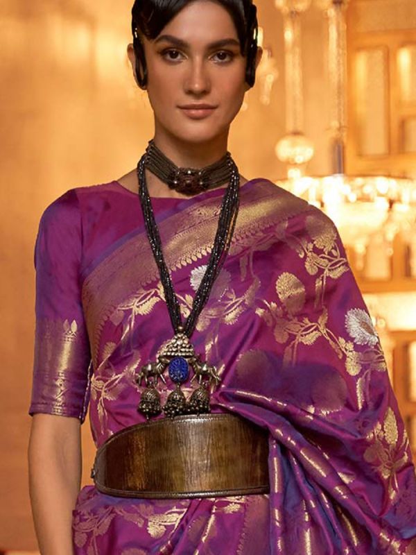 Purple Woven Wedding Saree In Silk