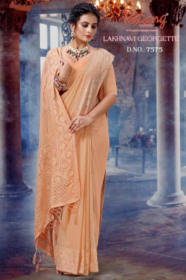 Orange Embroidered Art Silk Saree