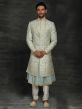 Cream,Off White Colour Silk Fabric Mens Wedding Sherwani.