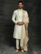 Cream Colour Silk Designer Sherwani With Hand Work.