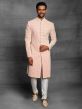 Peach Colour Silk Fabric Designer Sherwani in Thread,Hand Work.