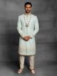 Sky Blue Colour Silk Fabric Wedding Sherwani in Thread,Hand Work.