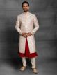 Off White,Maroon Colour Silk Wedding Sherwani.