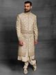 Beige,Cream Colour Silk Fabric Wedding Sherwani.