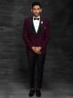 Wine Colour Imported Fabric Designer Tuxedo Suit.