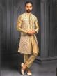 Imported Fabric Mens Kurta Pajama Jacket Cream,Golden Colour.