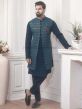 Blue Color Party Wear Kurta Pyjama Jacket in Imported Fabric.