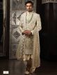 Grey Embroidered Silk Sherwani With Stole