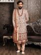 Cream Embroidered Mens Sherwani Set In Silk