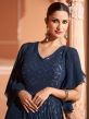 Blue Sequined Gown With Frills Styled