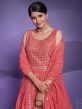 Peach Anarkali Style Suit Set With Sequins Work