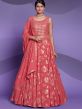 Peach Anarkali Style Suit Set With Sequins Work
