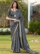 Grey Colour Banarasi Silk Printed Saree.