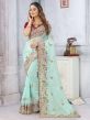 Aqua Blue Colour Organza Fabric Heavy Designer Saree.