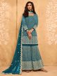 Georgette Fabric Sharara Suit Blue Colour in Zari Work.