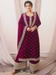 Wine Colour Party Wear Salwar Kameez in Art Silk Fabric.