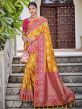 Yellow,Pink Colour Banarasi Silk Saree.