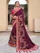 Wine Colour Satin,Georgette Fabric Designer Saree.