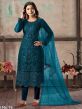 Blue in Net Salwar Suit With Embroidery Work.