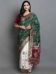 Off White,Green Colour Silk Traditional Saree.