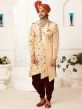 Designer Groom Sherwani Golden Colour in Silk Fabric.