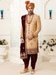 Designer Wedding Sherwani Golden Colour Silk Fabric.