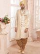 Cream Colour Brocade Fabric Designer Groom Sherwani.