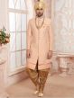 Peach Colour Silk Fabric Designer Mens Sherwani.