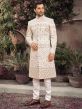 White Embroidered Mens Readymade Sherwani