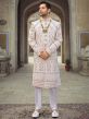 Readymade White Thread Embroidered Mens Sherwani