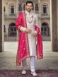 White Readymade Embroidered Groom Sherwani With Stole