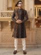 Brown Thread Embroidered Readymade Velvet Indo Western