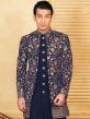 Blue Readymade Embroidered Indo Western For Men