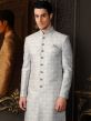 Blue Hand Embroidered Mens Indo Western In Silk