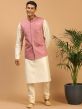 Cream Embroidered Kurta Pajama And Jacket Set