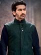 Green Embroidered Nehru Jacket In Silk