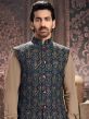 Blue Thread Embroidered Mens Nehru Jacket