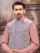 Pink Silk Nehru Jacket With Thread Embroidered