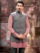 Grey Silk Nehru Jacket With Thread Embroidered