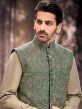 Green Traditional Style Embroidered Nehru Jacket