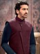 Maroon Festive Wear Embroidered Nehru Jacket