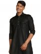 Black Readymade Pathani Kurta Pyjama In Cotton