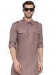 Brown Readymade Kurta With Pathani Salwar