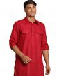 Red Festive Pathani Kurta Pajama In Cotton