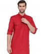 Red Readymade Kurta With Pathani Salwar