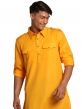 Yellow Cotton Readymade Kurta With Pathani Salwar