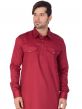 Red Festive Cotton Kurta With Pathani Salwar