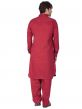 Red Festive Cotton Kurta With Pathani Salwar