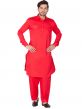 Red Redaymade Pathani Suit In Cotton Wear